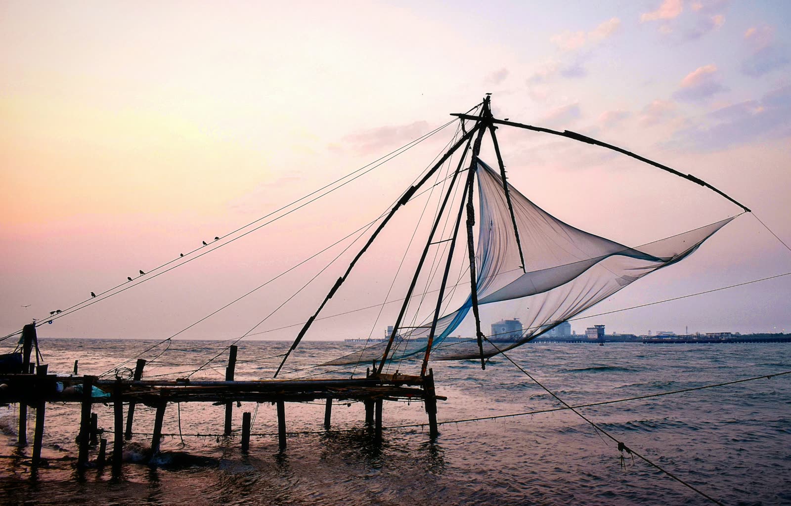 Chinese fishing nets at Fort Kochi at dusk
